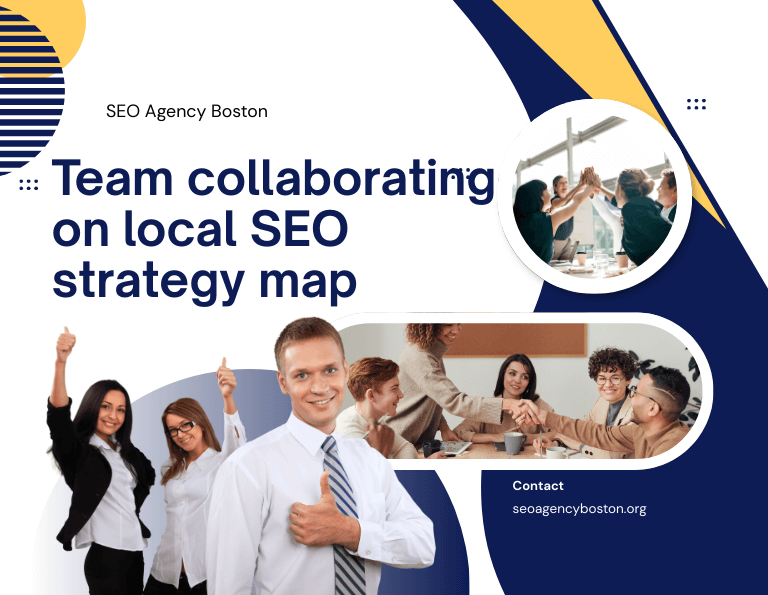 Team collaborating on local SEO strategy map